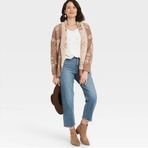 Knox Rose Small Geometric print Tan open front cardigan